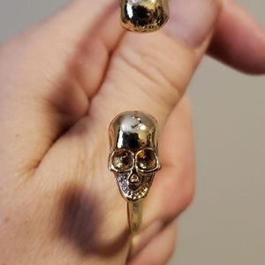 New Double Skull Open Cuff Gold Tone (Alloy) Bracelet.